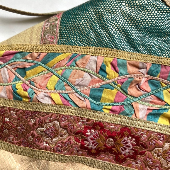 Vintage Carlo Fiori Italy Snakeskin Patchwork Leather Crossbody Bag Chunky Beads - Picture 4 of 10